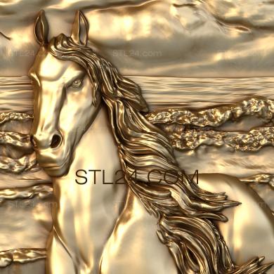Панно художественные (Конь у реки, PH_0164) 3D модель для ЧПУ станка